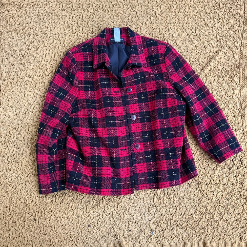 Vintage Sag Harbor Blazer 18 Red Plaid Tartan 90s Christmas Holiday Xmas Party